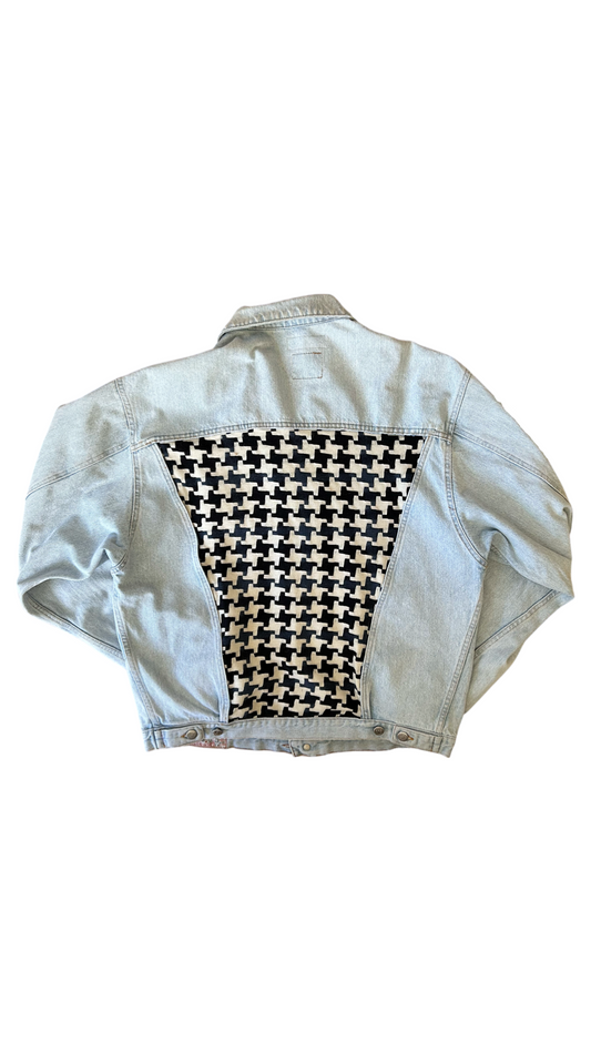 Vintage Rifle Light Wash Denim Jacket with Houndstooth Panel Added XXL